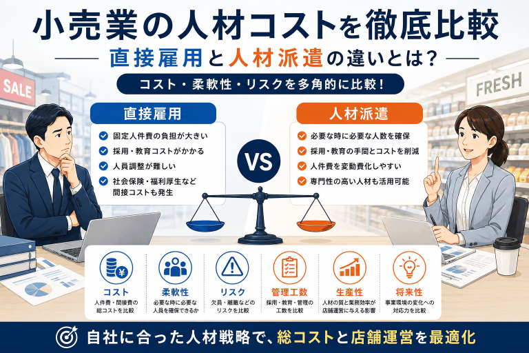 小売業の人材コストを徹底比較｜直接雇用と人材派遣、総コストで見る最適な人材戦略